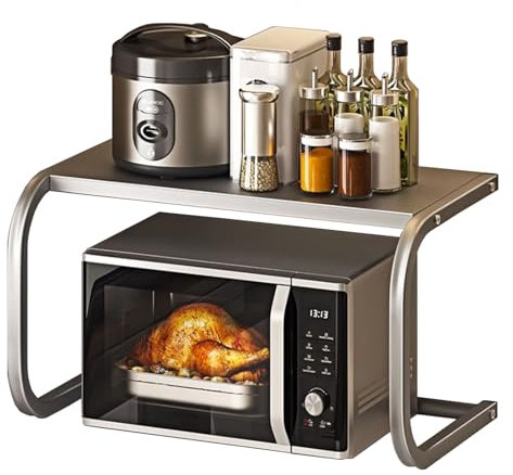 microwave stand,Carbon Steel Shelf Counter Countertop, Microwave Oven Rack Shelf, Kitchen Baker Microwave Oven Rack, Electric Oven Holder, Double Stainless Steel Microwave Oven Rack ( Color : Grey , S