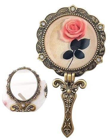 GETSTREE Schnitzereien, Handspiegel, Vintage-Blumenspiegel, handgehaltene dekorative Spiegel, Schminktisch, Mini-Vintage-Spiegel aus rundem Metall, zusammenklappbar, antik, handverziert, kreativ