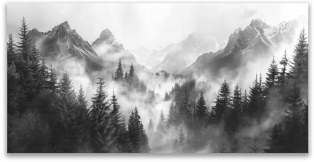 JOSUE Bilder Landschaft Leinwand Natürlicher Berg Bilder Leinwand Modern,Schwarz, weiß Wandbild Wandbild Wald Wandbilder Wohnzimmer Xxl-70x140cm Ungerahmt