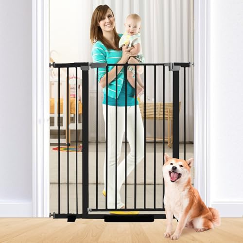 100 cm hög babygrind automatisk stängning hundgrind justerbar 76 cm – 111 cm bred tryckmonterad gång genom svängning husdjursgrind för dörröppningar (svart, 76 cm-111 cm bred)