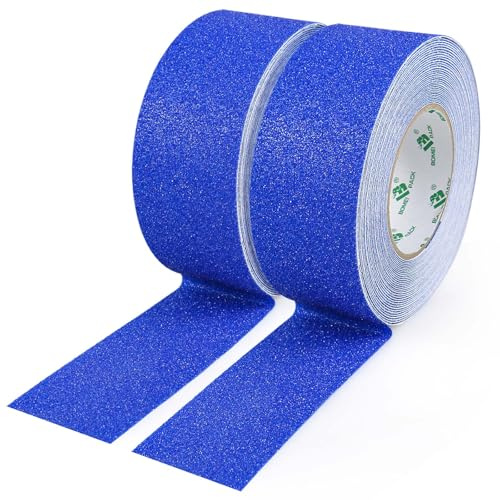 BOMEI PACK 2 Rolls Blue Anti-Slip Tape High Traction Grip Non skid Walkway Stair Treads Non slip Self Adhesive 50mm x 10m,Floor Grip Tape Blue