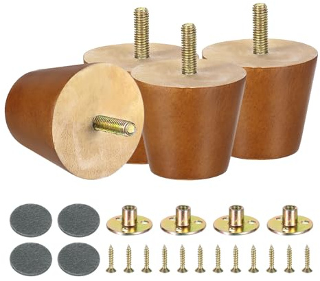 sourcing map 4Pcs Wood Furniture Legs, 1.97 Solid Wood Replacement Furniture Feet for Couch Sofa Cabinet,Light Brown