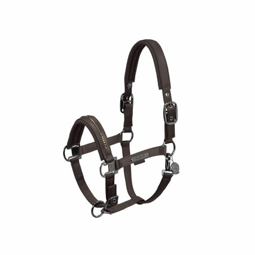 Eskadron Pferde Halfter Double Pin Glossy Crystal Teak Brown Platinum 2024, Größe:P1