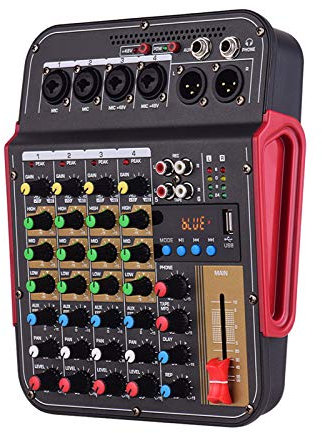 MRKU Mesas de Mezclas de Estudio, Consola mezcladora de Audio Digital de 4 Canales con función BT, Sistema de Audio Profesional para grabación en Estudio, transmisión, DJ, Redes en Vivo