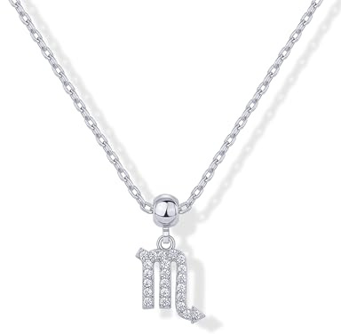 PAVOI Rhodium Plated Dainty Zodiac Necklace with Charms - Adjustable Chain Gold Charm Zodiac Necklaces for Women - Small Astrology Removable Pendants - Cute Scorpio Jewelry Gifts
