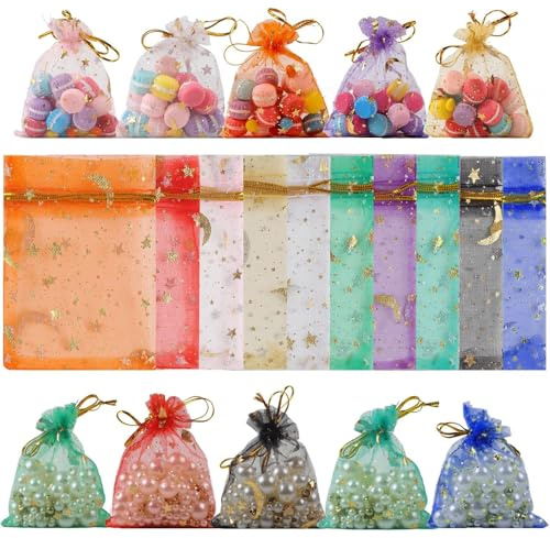 Megcdtr 100 Stück Organzasäckchen, 9 * 12cm Organza Säckchen, 10 Farben Schmuckbeutel, Lavendelsäckchen, Geschenkbeutel Organza für Hochzeit Geburtstag Weihnachten Valentinstag