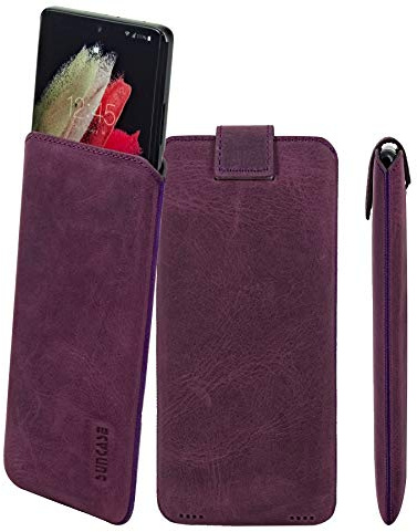 Suncase ECHT Ledertasche Leder Etui *Slim-Edition* kompatibel mit Samsung Galaxy S25 Plus 5G Hülle (mit Rückzugsfunktion und Magnetverschluss) in antik-lila