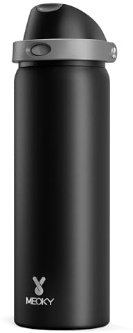 946ml Metal Water Bottle for Sports: Meoky Stainless Steel Water Bottle with 2-in-1 Straw and Spout Lid - Leak Proof, Cold for 24 Hours, Protective Silicone Base, BPA-Free for Gym, Night