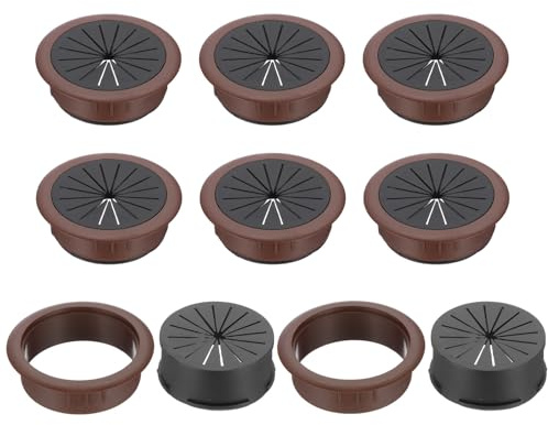 PATIKIL 60mm(2 3/8inch) Desk Grommet,8pcs Desk Cord Hole Cover Desk Cable Hole Grommet Cover Sturdy ABS Plastic Round Large for Cables Cabinets Desktop Equipment Wiring Organizing, Brown