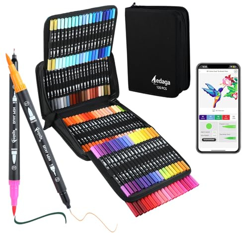 AEDAGA 120 Farben Nummerierte Filzstifte Set mit App, Dual Brush Pen Set (Pinsel & Feine Spitze) für Erwachsene & Kinder, Mandala Stifte für Ausmalbücher, Bullet Journal, Handlettering & Kalligraphie