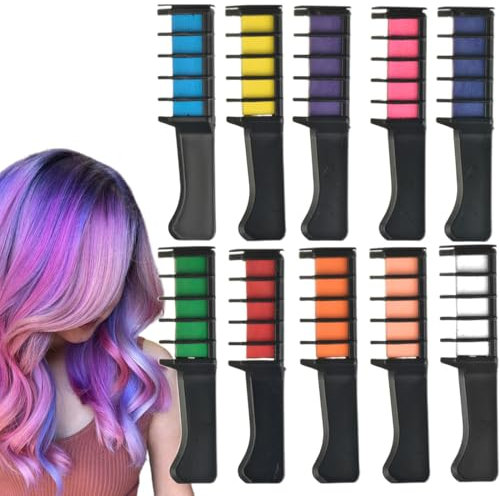 OHREN Set Gessetti Colorati Per Capelli Carnevale I 10 Colori Lavabili Gessetti Capelli Per Bambine Dai 4 Ai 10 Anni I Costumi di Carnevale, Truccabimbi E Body Painting