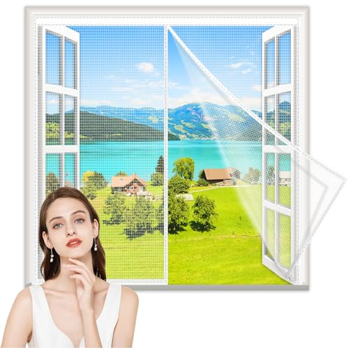 Mosquitera Ventana 150x190cm Cortina Protección Contra Insectos Mantiene Insectos Magnética Automático Sin Taladrar para Balcón Corredor Sala de Estar Blanco