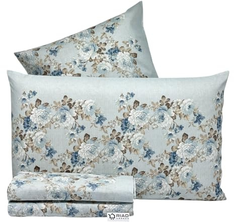 Riad Arredo Set Completo Letto in 100% Cotone Morbido - Completo Letto Lenzuola Sotto con Elastico Perimetrale | Lenzuola da Sopra | 2 federe (Marie Avio, Matrimoniale)