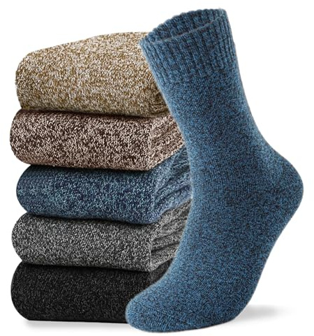 VoJoPi Calze Termiche Uomo, 5 Paia Calzini Termici Invernali Calze Lana Addensati e Caldi Morbido e Accogliente Taglia Unica 39-45