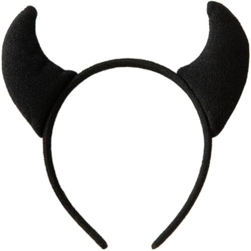 QIZHIQIAMY Serre Tete Corne Diable Halloween Serre Tête Corne de Diable en Tissu Halloween Déguisement Effrayant Accessoire pour Enfant Adulte Déguisements de Fête, Cosplay (Noir)