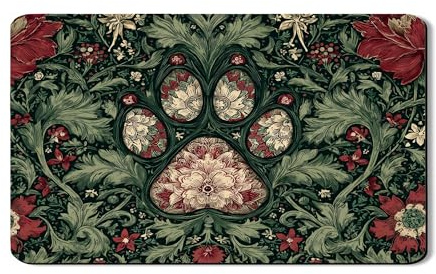 Floral Dish Drying Mats For Kitchen Counter, Vintage Green Floral Absorbent Rubber Dish Rack Mat, Rustic PU Leather Drying Pad For Coffee Bar Protector 12x20 Inch