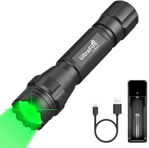 UltraFire Linterna verde 525-530nm de alta pureza luz verde linterna, 150 metros de modo único luz verde LED lámpara para caza, pesca, visión nocturna, lectura de mapas, T1 Ultra-G