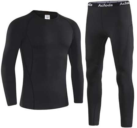 Acfoda Set di Biancheria Termica da Uomo, Biancheria da Sci Invernale, Calda e Traspirante, Set di Intimo Termico, Maglia Termica + Pantaloni Termici, S-XXL, XL
