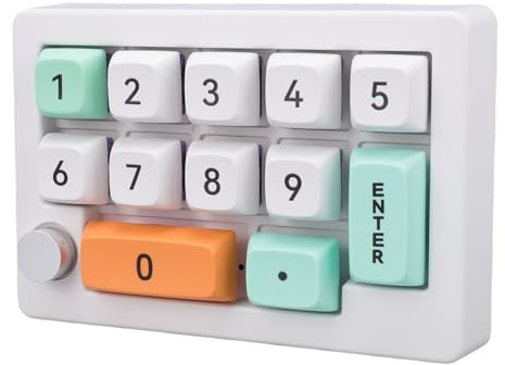 Cuifati One Handed Mechanical Number Pad, Wired 2.4G Bluetooth Macro Programmable Keypad, 12 Key RGB HotSwap Numpad with Joystick Knob Control for Work Gaming (White)