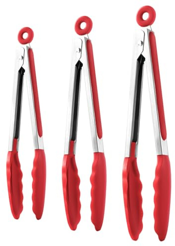 Tongs de cocción: utensilios de servicio antiadherentes, agarre antideslizante, pinzas de acero inoxidable con puntas de silicona | Resistente al calor para la ensalada de parrilla de barbacoa