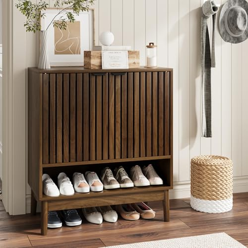 Kiasthome Schuhschrank mit verstellbaren Regalen, Holzerner Schuhorganizer (Walnuss, 70B)