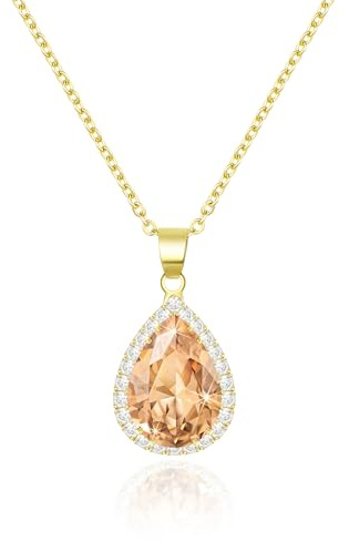 Linawe Anhänger Kette Halskette Damen, Simulierter Diamant Geburtsstein Kettenanhänger Kristall Damenkette, Schmuck Set Modeschmuck Erhältlich in Gold-, Roségold- und Silbertönen