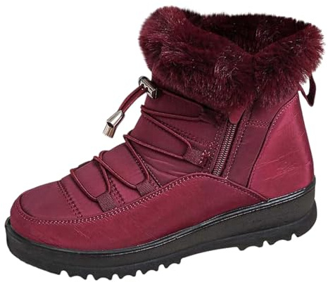 Svarta ankelstövlar dam platta – snöstövlar dam päls stövlar Dressy vinterstövlar eleganta damskor eleganta skor vattentäta snöskor mellanrör stövlar platta vinterstövlar damstövlar, vin, 41 EU
