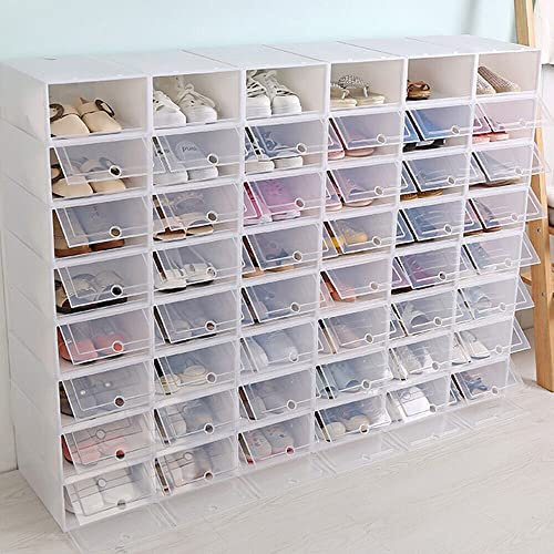 Confezione da 20 scatole trasparenti impilabili per scarpe con coperchio, per abbellire e proteggere le tue calzature, design salvaspazio contenitori trasparenti per una facile visualizzazione