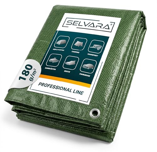 Selvara Telo Impermeabile Esterno 180 g/m² - 6m x 5m Telone Occhiellato | Pro Line Telo Impermeabile Verde PVC, Resistente ai Raggi UV e Agli Strappi, Telone Multifunzionale per la Protezione