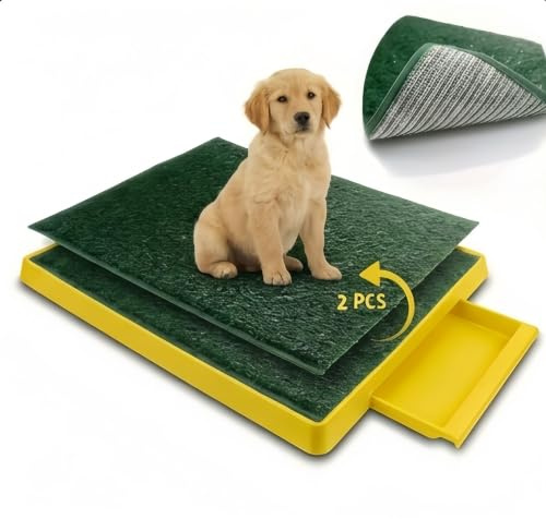 Hundetoilette Hundeklo, Indoor Hundetoiletten mit 2 Pcs Kunstrasen Welpentoilette Trainingsunterlage Hunde Toilette mit Gras Anti-Rutsch & verhindert Absplittern für Kleine Mittelgroß Hunde (Gelb) | Trainingsunterlage Hunde Toilette mit Gras Anti-Rutsch & verhindert Absplittern für Kleine Mittelgroß Hunde