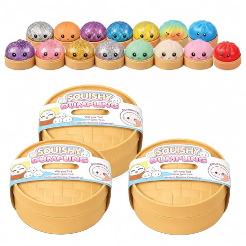Dumpling Squishy Mystery mit Dampfgarer-Box, 2er Set, 9,5cm Durchmesser, Anti Stress Spielzeug zum Quetschen, weiches Squeeze Toy, zufällige Variante, Geschenkidee für Kinder und Erwachsene (2)