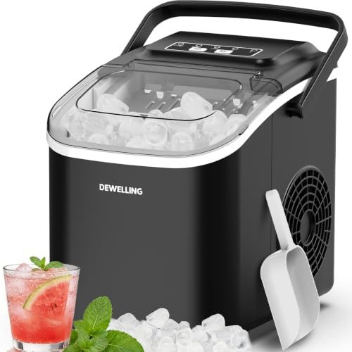 Dewelling Machine à glaçons, Auto-nettoyage, Matériaux de qualité alimentaire, 8 glaçons en 6 minutes, 12 kg/jour, 2 tailles de glaçons, Machine à glaçons portable pour la maison et les fêtes