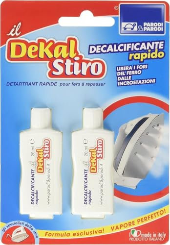 PARODI & PARODI Dekal anticalcare 20ml, Liquido decalcificante per Pulizia Serbatoio Ferro da Stiro, disincrostante Ecologico, 2 Confezioni per Decalcificare i Ferri, Bianco, 2 Pezzi, 2 unità
