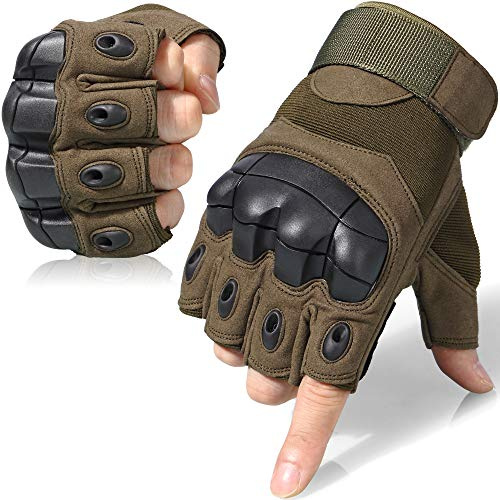 WTACTFUL Fingerless Outdoor Gloves for Airsoft Painball Motorcycle Cycling Motorbike Men Women Half Finger Gloves Green XL