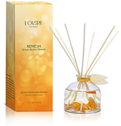 LOVSPA Reed Diffuser Set, Refresh Sicilian Blood Orange Scented Oil Diffuser with Sticks, Home Fragrance Accessories for Bathroom Shelf Decor, Aroma Diffusers for Home or Office Desk, USA Made