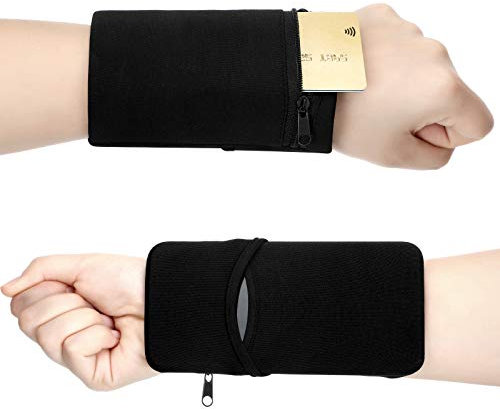 2 Stücke Tasche Armband Brieftaschen Schwarz Sport Handgelenk Brieftaschen Reißverschluss Armband Brieftaschen Handy Handgelenk Taschen für Outdoor Laufen Radfahren und Andere Sportarten