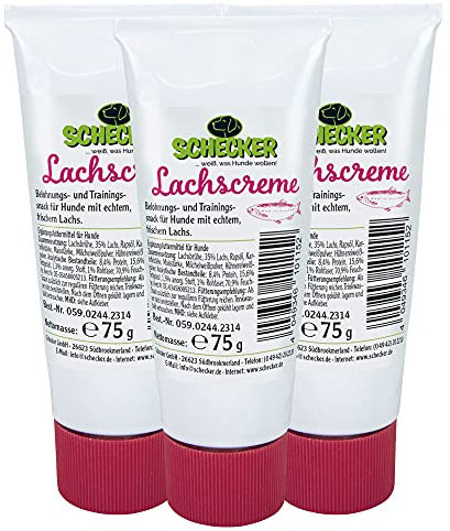 Schecker Lachscreme 3 x 75g cremig - lecker - Belohnung und Training - Snack für Hunde ohne Konservierungsstoffe