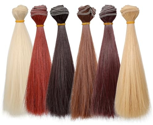 STOBOK Hitzebeständige Gerade Puppenperücke 39.37 Zoll Synthetische Haarverlängerung Mit Elastischem Band Für Diy Bastelarbeiten Puppenhaare 6 Stück
