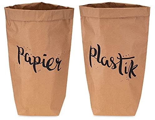 Lifestyle Lover Papiersack Paper Bag Sack Kraftpapier Beutel Mülleimer Braun (2er Pack Papier & Plastik)