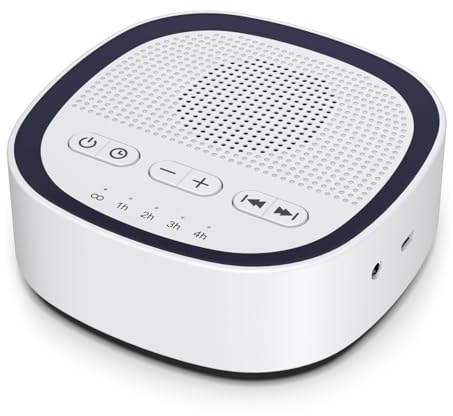 iEasy Sleep White Noise Sound Machines with 30 Soothing Sounds 3.5 mm Headphone Jack 5 Timer Settings 32 Precise Volume Memory Function Compact Design Ideal Gift