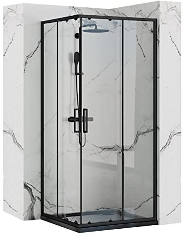 VBChome Duschkabin 80 x 100 cm svart 190 cm 5 mm hörningång rektangulär duschvägg skjutdörr duschavskiljare klart säkerhetsglas dusch duschskiljevägg