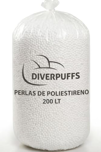 Diverpuff Relleno Puff – Puff Pera, Pelota, Gigante, XXL, XL, Infantil – Bolitas de Relleno Puff (200 litros, Perlas Poliestireno)