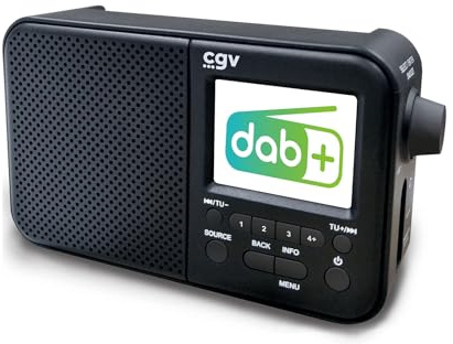 Radio portátil Recargable DR7+: FM y Dab+, con batería, Despertador programable, Pantalla a Color, 40 presintonías y Conector para Auriculares - Negro