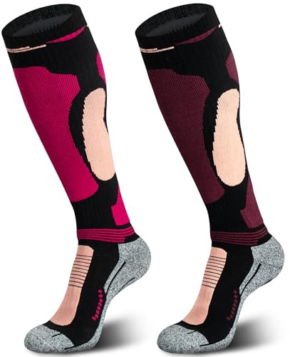 Muezna Calzini da sci in lana merino, da uomo e da donna, ad alte prestazioni, per inverno, neve, snowboard, sport all'aria aperta, caccia, 2 paia (viola, rosa), 39-43
