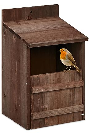 Relaxdays Nistkasten für Halbhöhlenbrüter, aufklappbar, Einflugspalt HxB: 10 x 19,5 cm, Vogelhaus zum Aufhängen, braun