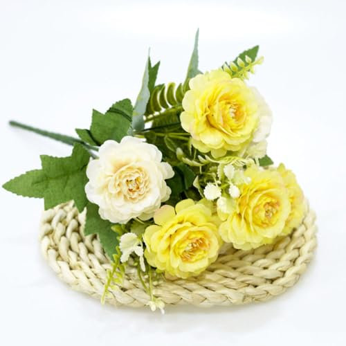 LVTFCO Schöne Pfingstrose, Rose, Gerbera, künstliche Blume, Familie, Hochzeit, Dekoration, Herbst, Weihnachten, DIY, Blumenstrauß, Pfingstrose, gelb