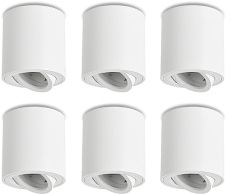 YindaLux 6× Foco de Techo Orientable - Focos LED Interior Techo con Casquillo GU10 - Lámpara de Techo Redonda de Aluminio - ángulo Ajustable Blanco - Plafón de Superficie - Sin Lámpara GU10