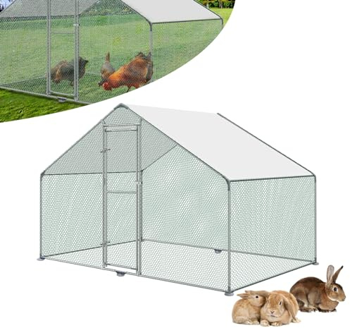 ORHEYA Inhägnad för utomhusbruk, hönshus av metall, hönshus med soltak, lås, hage, voljär, kycklingar, fjäderfä, smådjur inhägnad (3 x 2 x 2 m)