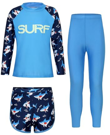 Agoky Maillot De Bain Ensemble Enfant Fille Enfant Rashguard Haut De Bain Legging Short Séchage Rapide Tenue Natation Surf Anti UV Bleu 7-8 Ans