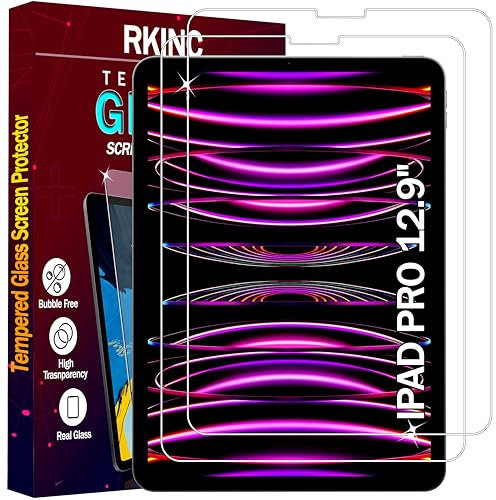 RKINC Pellicola Prottetiva [2 Pezzi] per iPad Pro 12,9 Pollici Modell 2022/2021/ 2020/2018 (6./5./4./3. Gen), Vetro Temperato salvaschermo Durezza 9H, 0,33mm Trasparente [antigraffio][senza bolle]